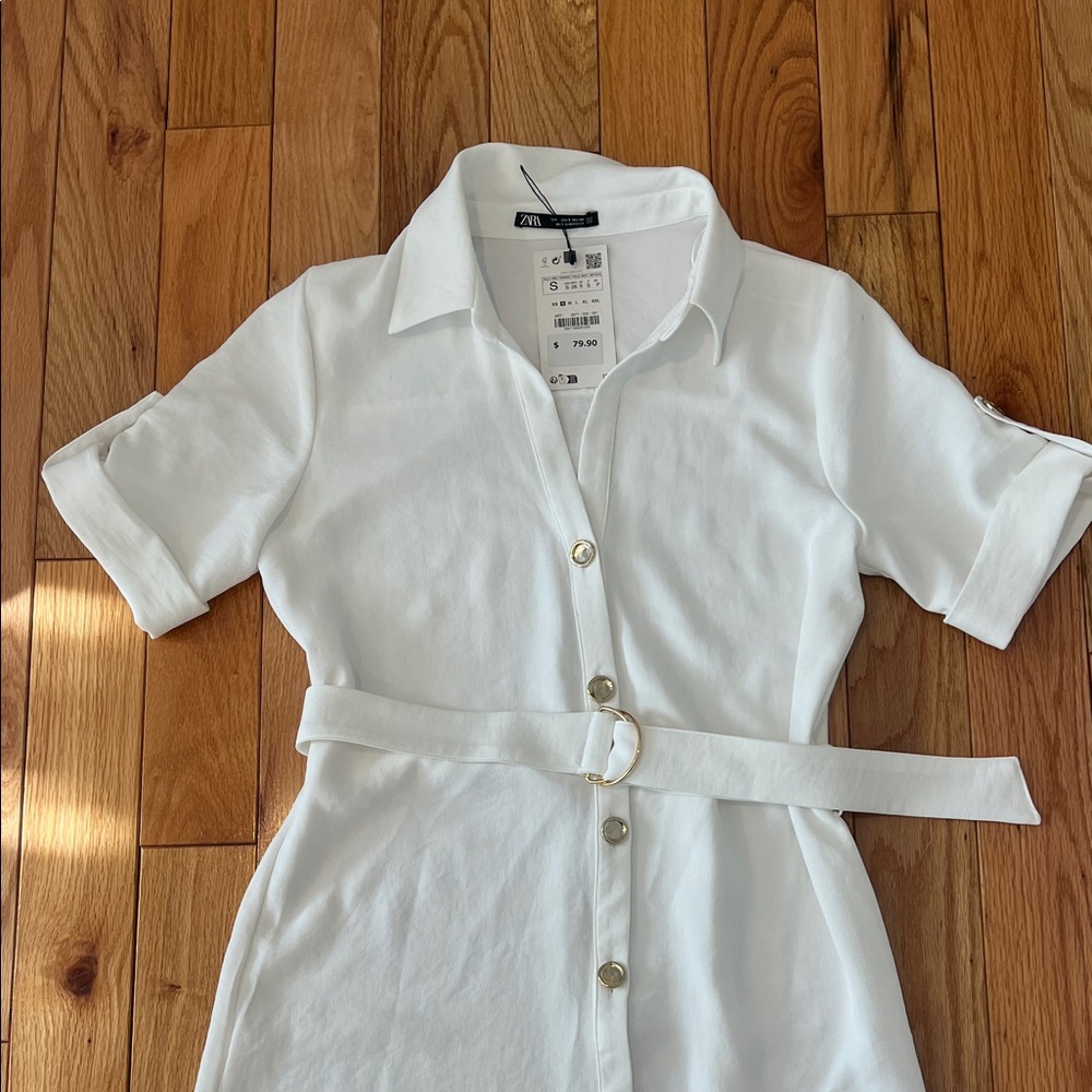 Zara White Midi button down Shirt Dress - Picture 2 of 5